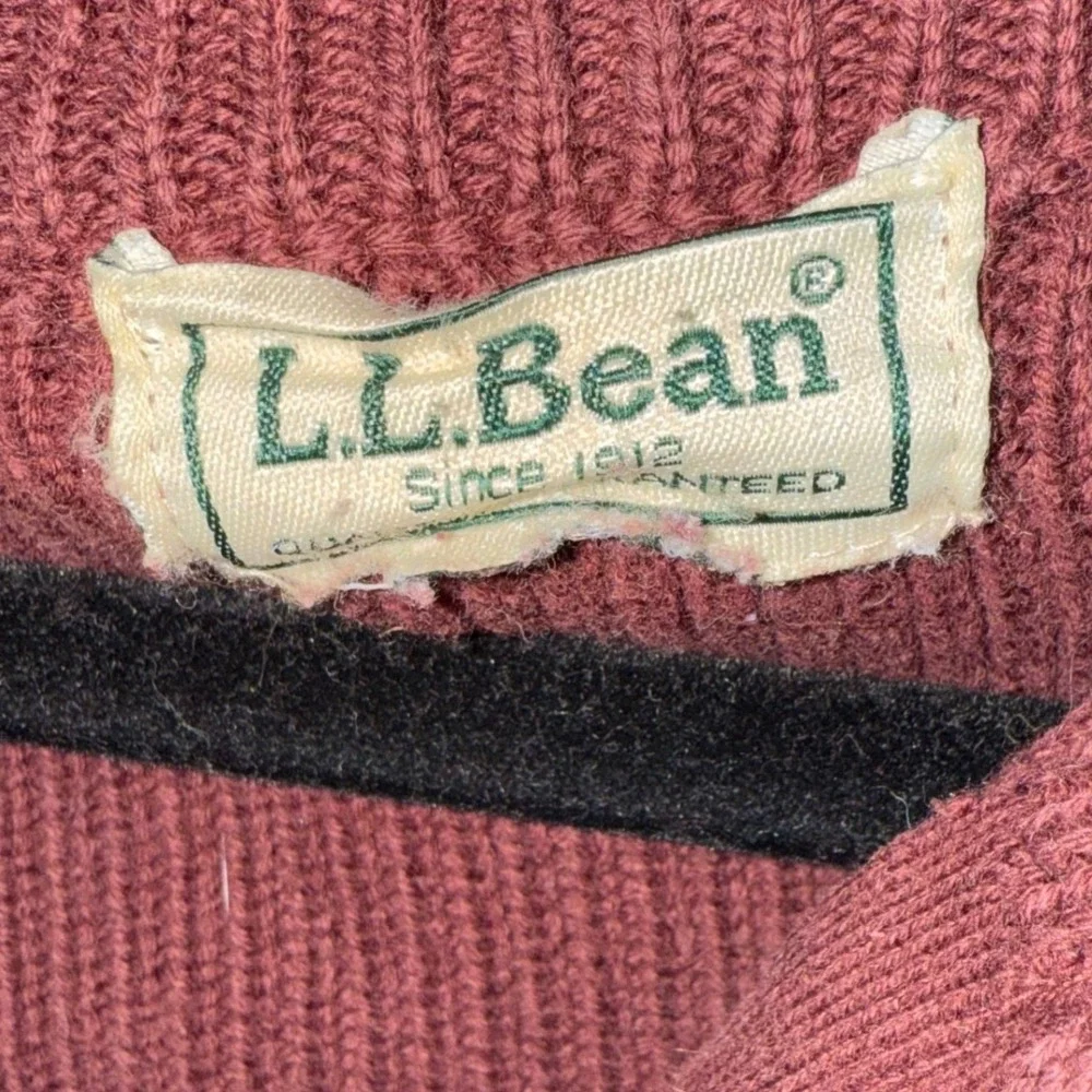 Vintage LL‎ Bean Maroon Ribbed Full Zip Mock Neck Sweater Men's Large